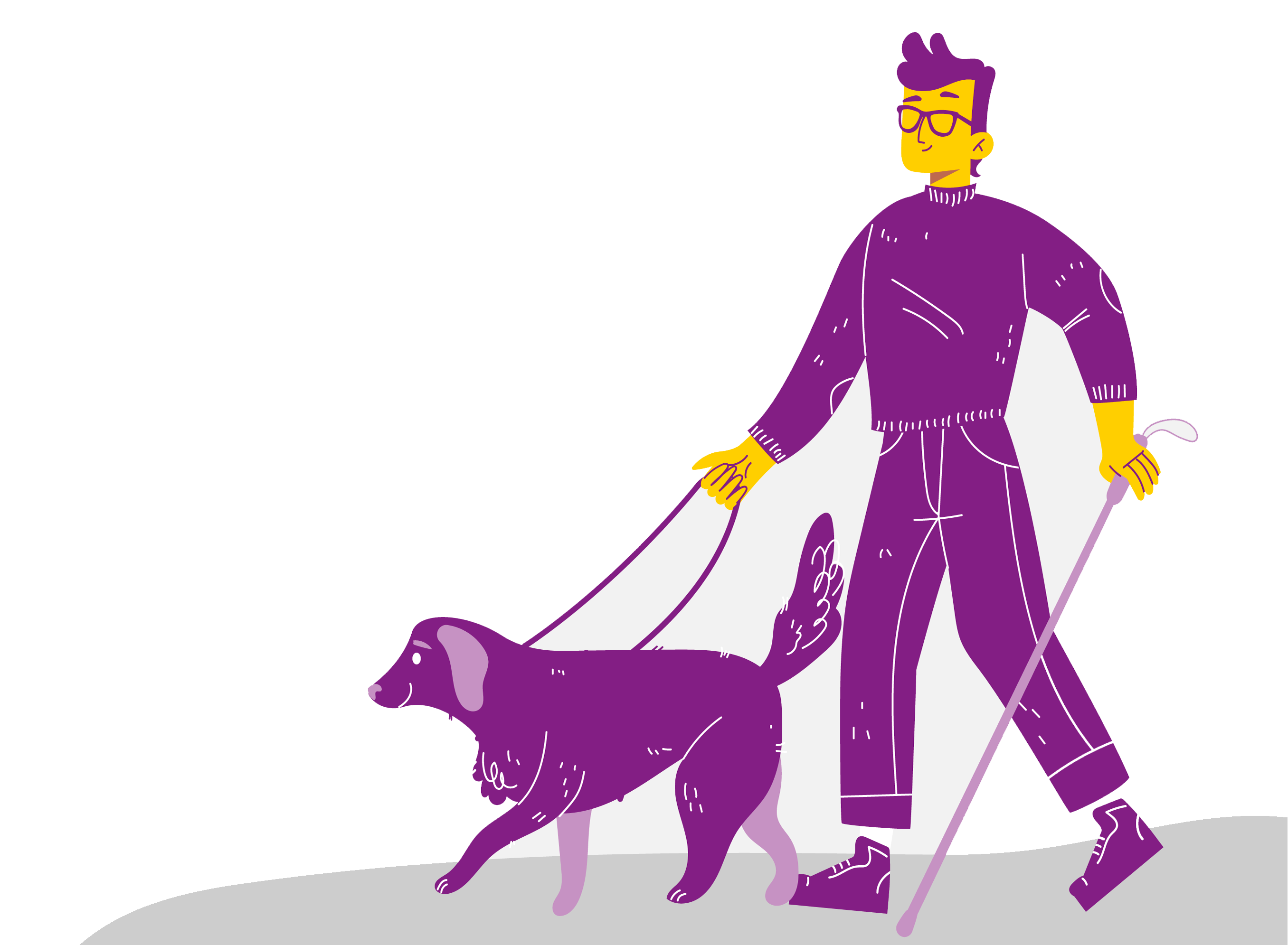 Persona con discapacidad visual paseando un perro.