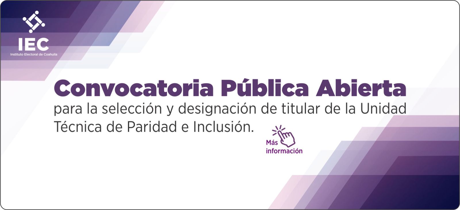 Banner Convocatoria Pública Abierta Unidad Técnica de Paridad e Inclusión.