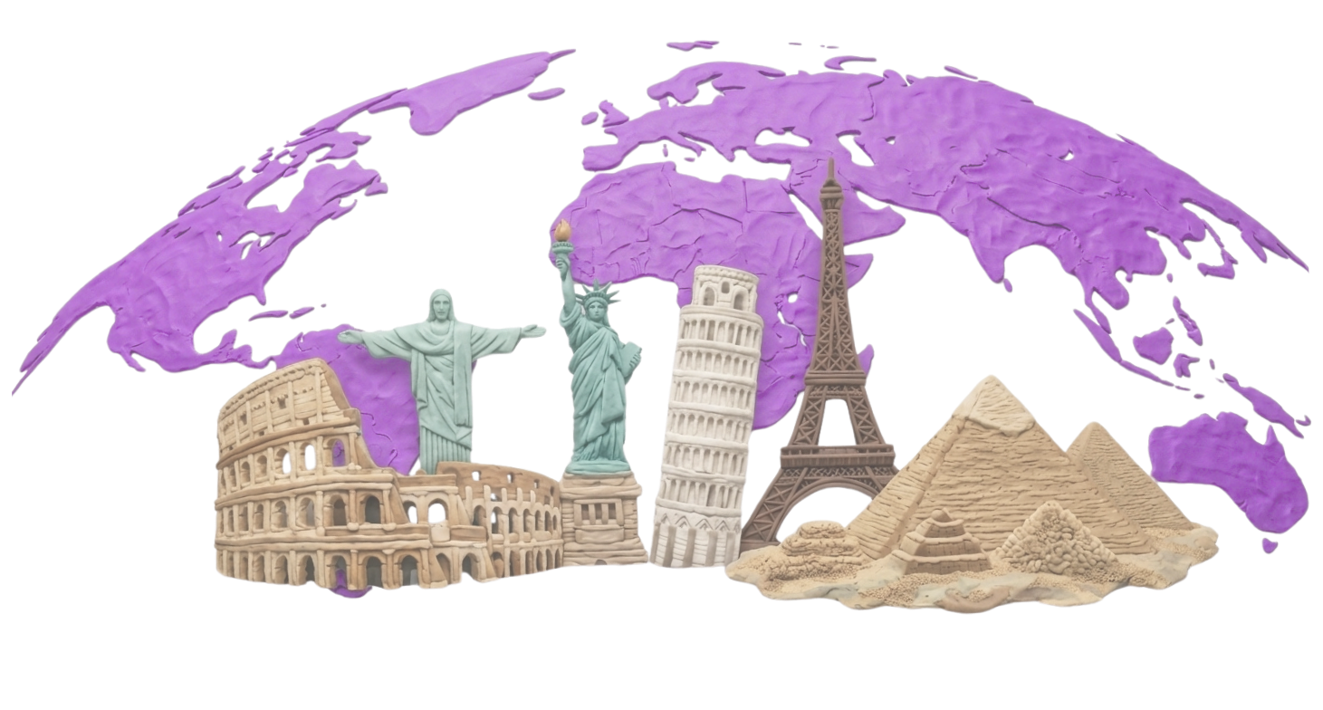 Ilustracion con maravillas del mundo.