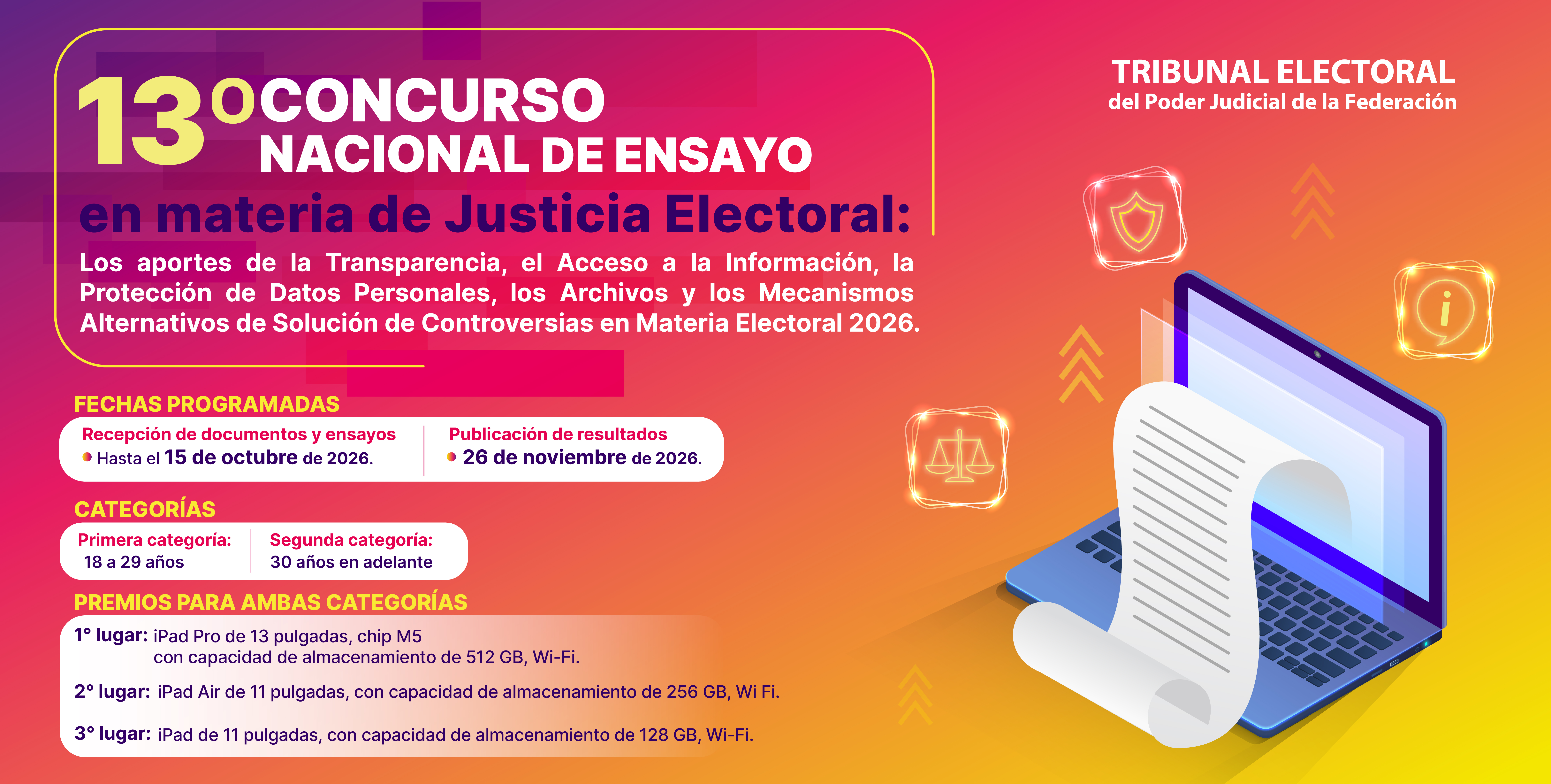 Banner 13° Concurso Nacional de Ensayo en materia de Justicia Electoral.