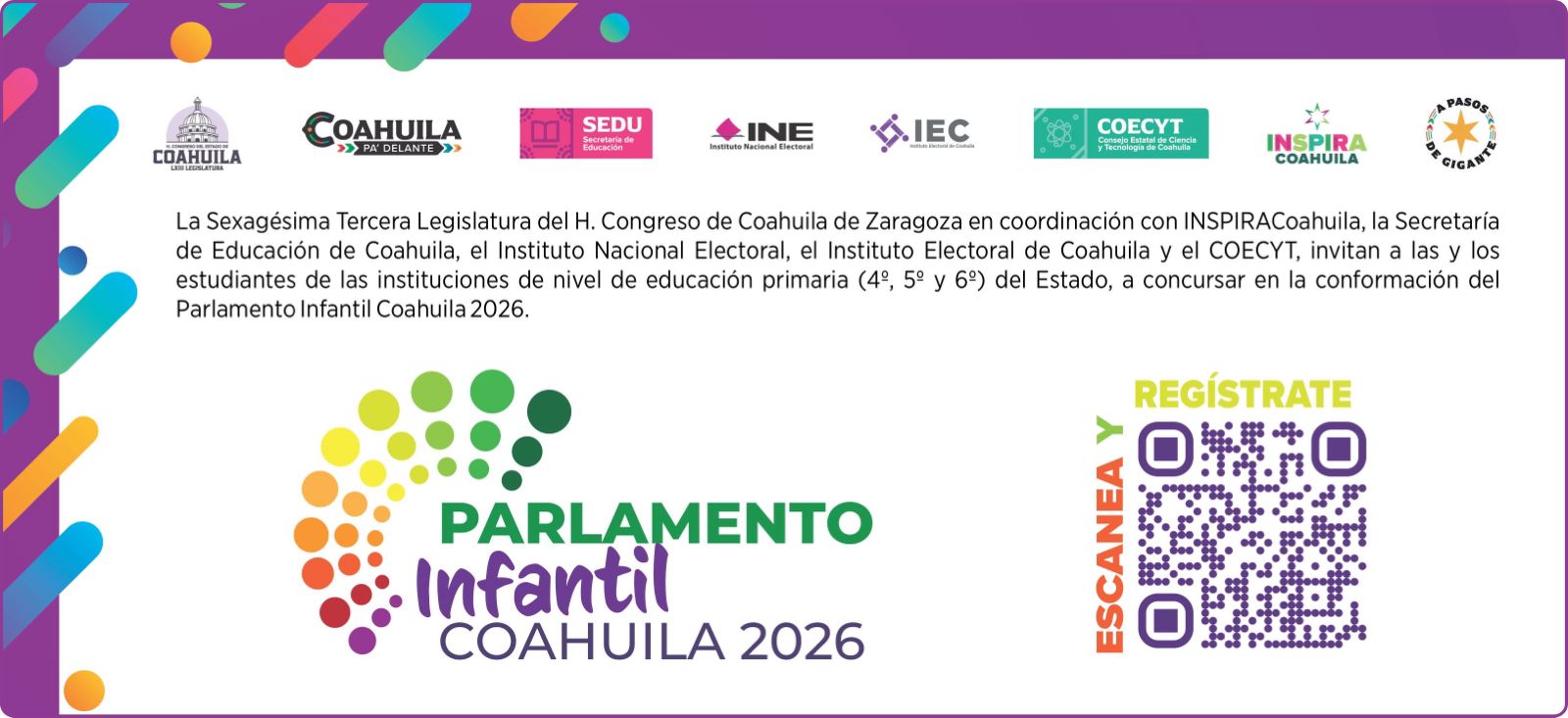 Banner de la Convocatoria Parlamento Infantil 2026.